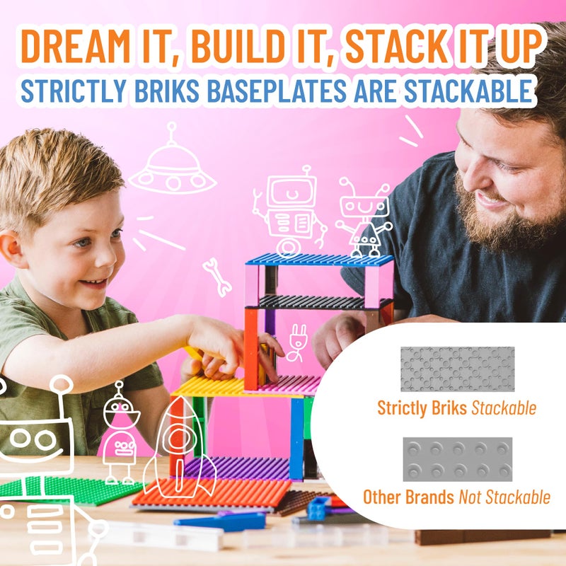 Strictly Briks مجموعة لوحات القاعدة من ستريكتلي بريكس - متوافقة مع ليغو، 10 × 10 في 4 لوحات قاعدة مع 30 كومة، كتل بناء لوحات قاعدة قابلة للتكديس، أبراج عرض مخصصة، هدية عيد الفصح للأطفال، رمادي فاتح - Image 5